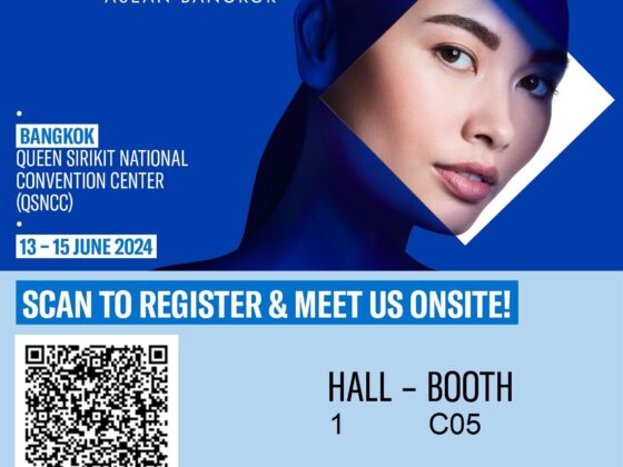 Cosmoprof CBE ASEAN Bangkok event banner, taking place at Queen Sirikit National Convention Center (QSNCC) in Bangkok from June 13 to 15, 2024. Scan to register and visit us onsite at Hall 1, Booth C05
